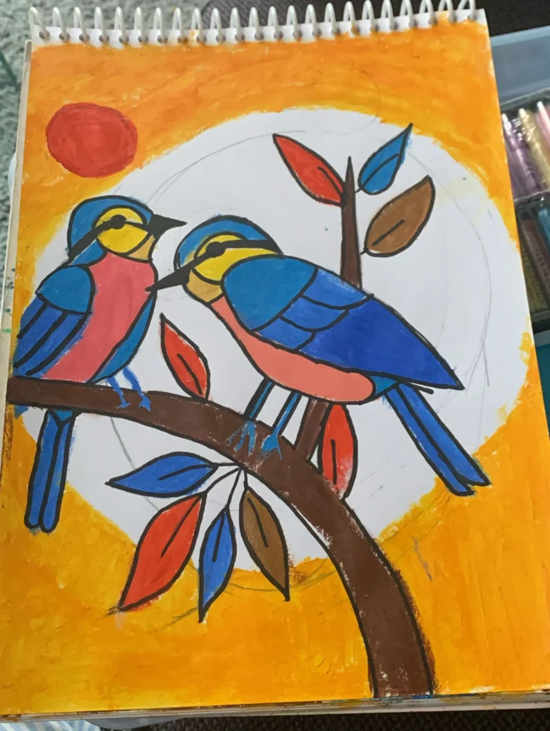 Birds sitting on a branch Drawing by Soumyaa